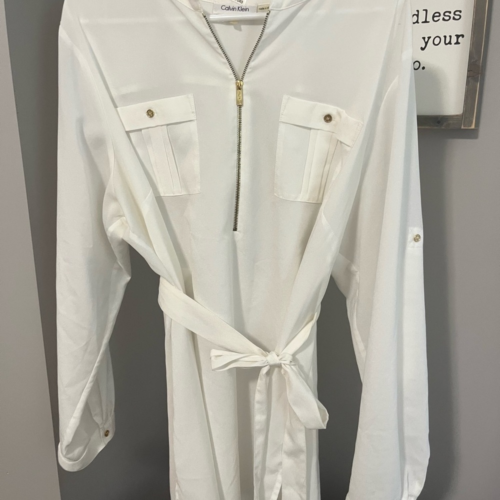 Calvin Klein White Belted Blouse/ShortDress size 1X